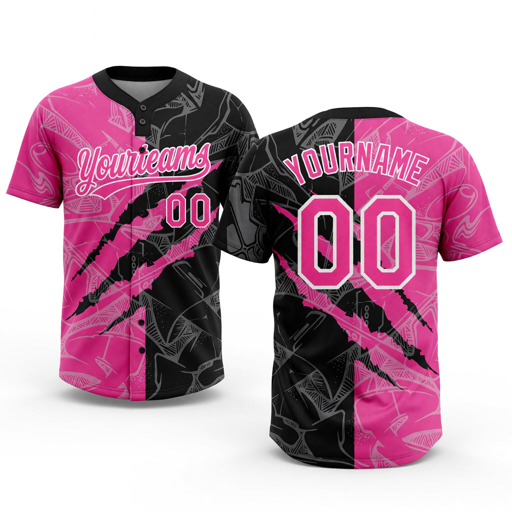 Custom Graffiti Pattern Pink-Black 3D Two-Button Unisex Softball Jersey