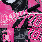 Custom Graffiti Pattern Pink-Black 3D Two-Button Unisex Softball Jersey detail