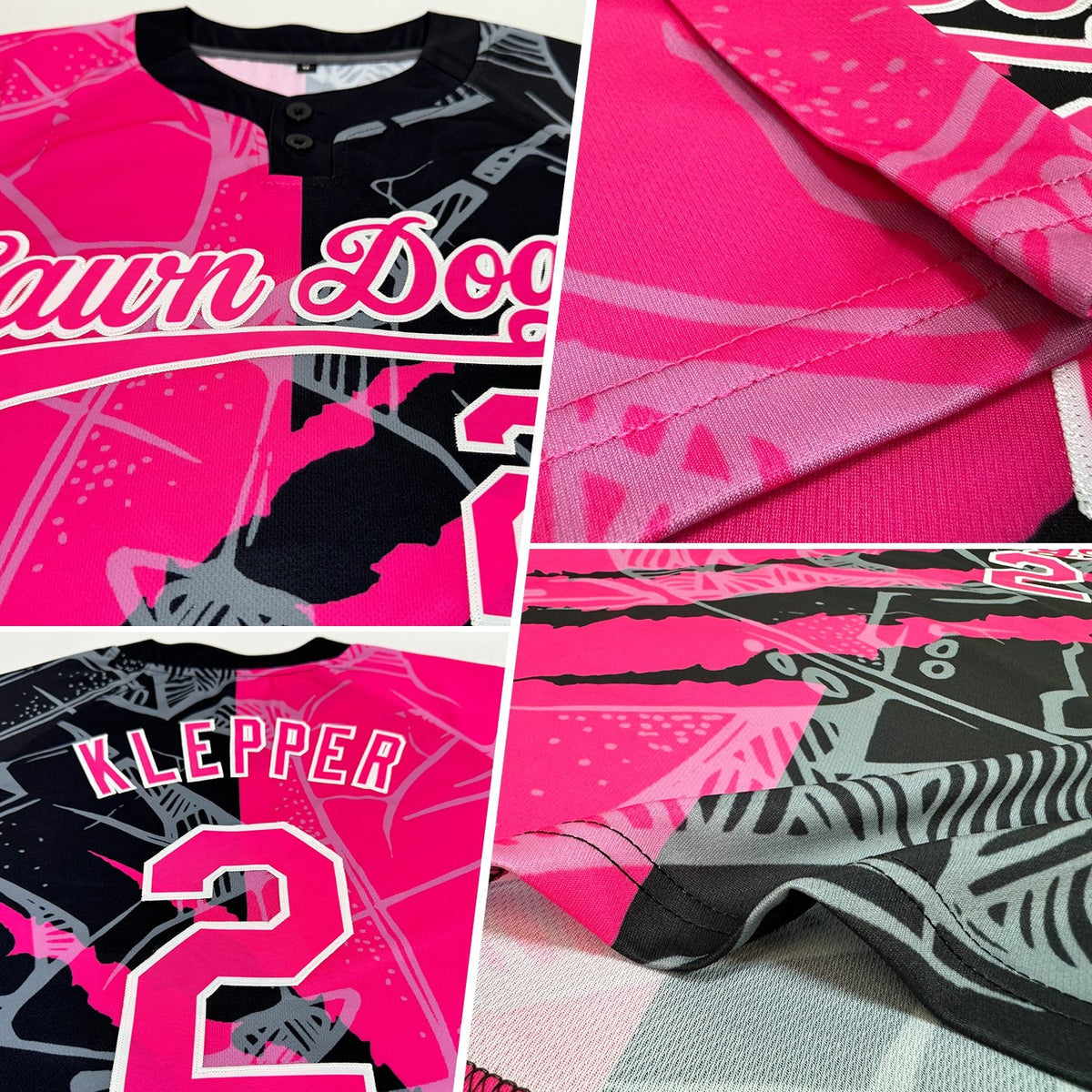 Custom Graffiti Pattern Pink-Black 3D Two-Button Unisex Softball Jersey photo 2