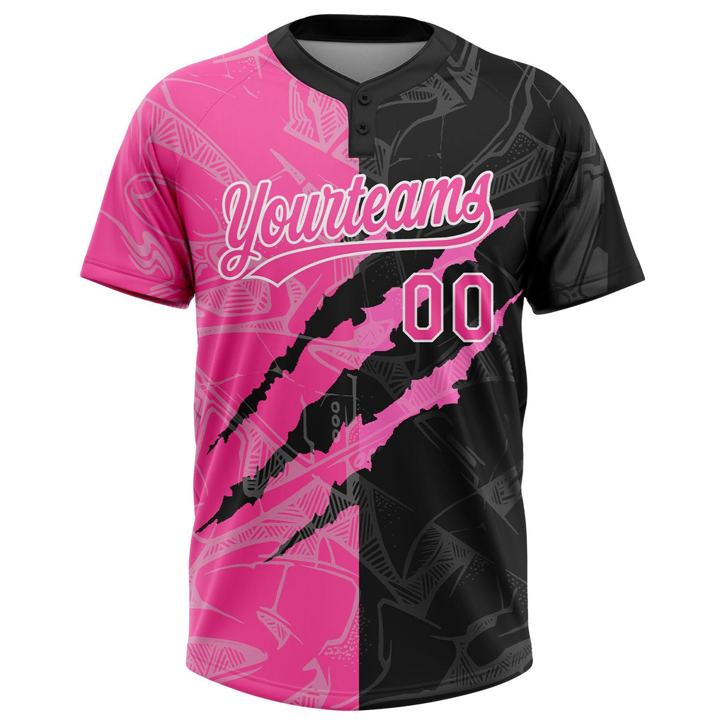 Custom Graffiti Pattern Pink-Black 3D Two-Button Unisex Softball Jersey photo 3