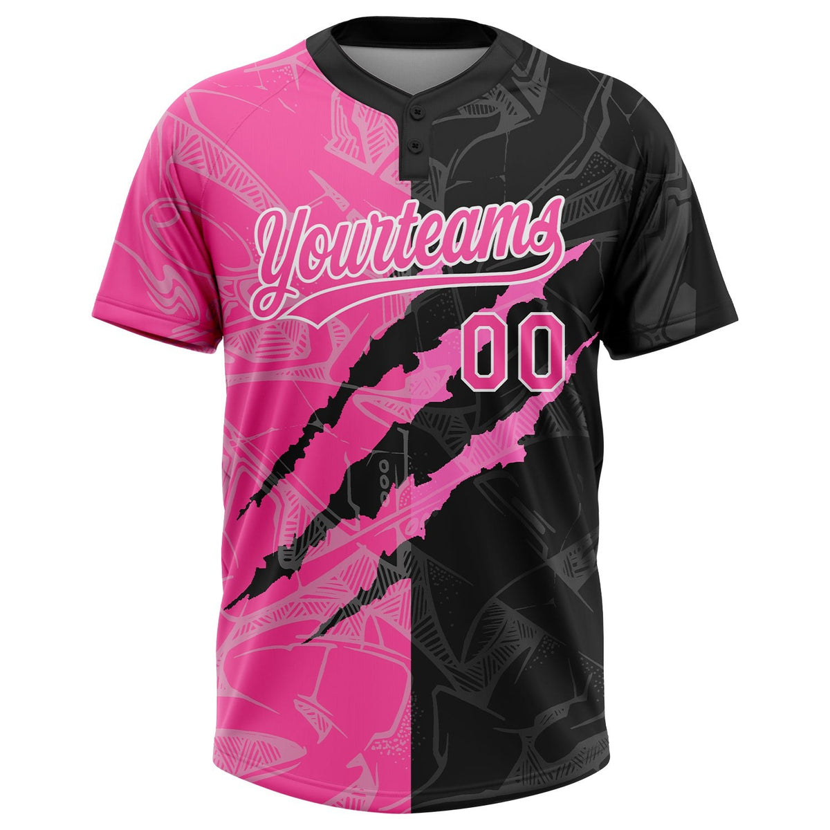 Custom Graffiti Pattern Pink-Black 3D Two-Button Unisex Softball Jersey photo 3