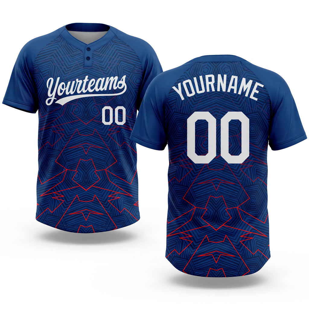 Custom US Navy Blue White-Red 3D Pattern Two-Button Unisex Softball Jersey
