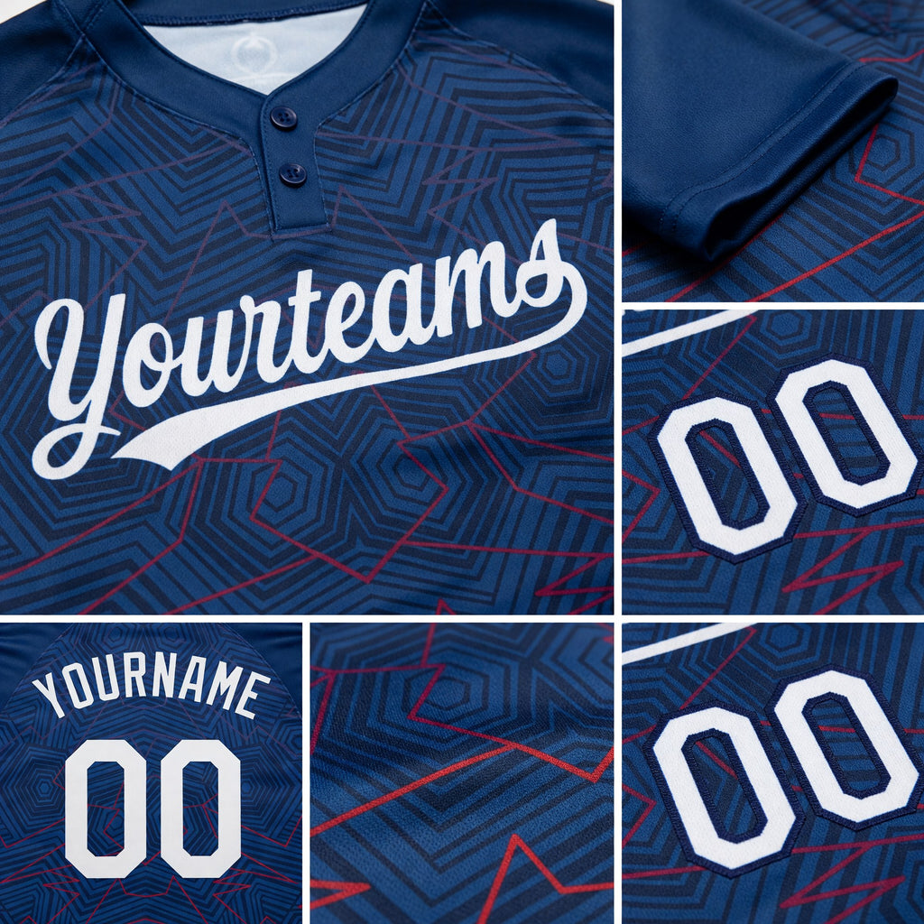 Custom US Navy Blue White-Red 3D Pattern Two-Button Unisex Softball Jersey detail