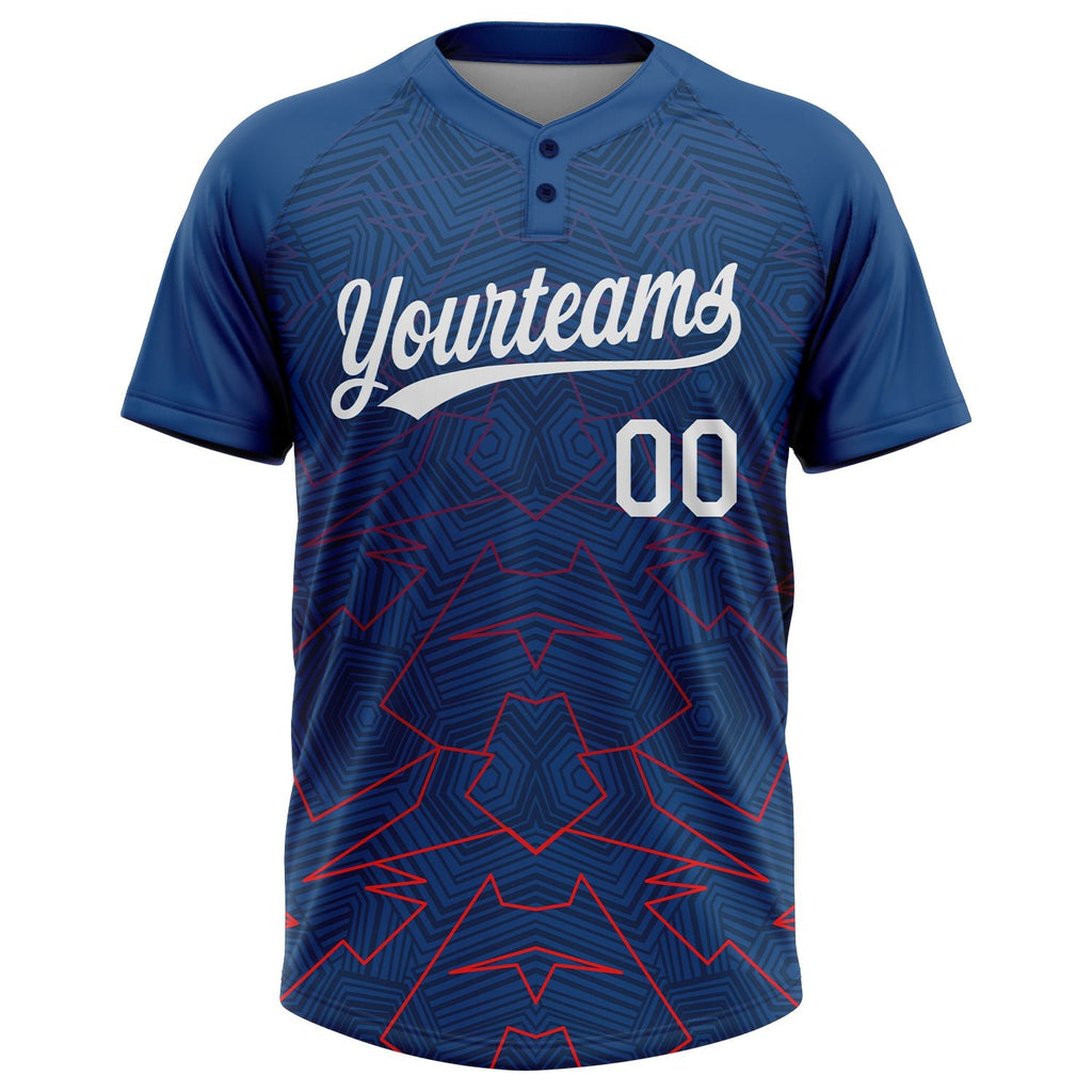 Custom US Navy Blue White-Red 3D Pattern Two-Button Unisex Softball Jersey photo 2