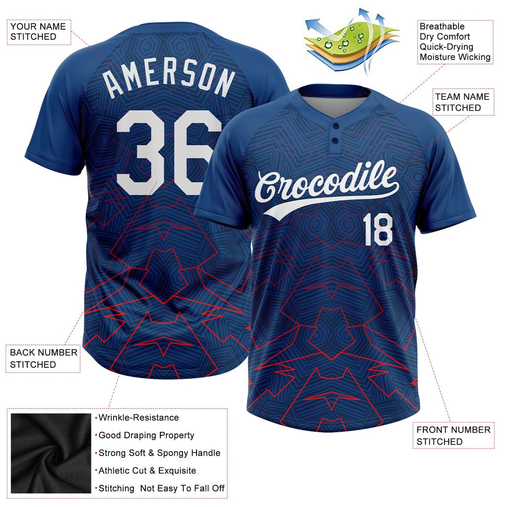Custom US Navy Blue White-Red 3D Pattern Two-Button Unisex Softball Jersey photo 3