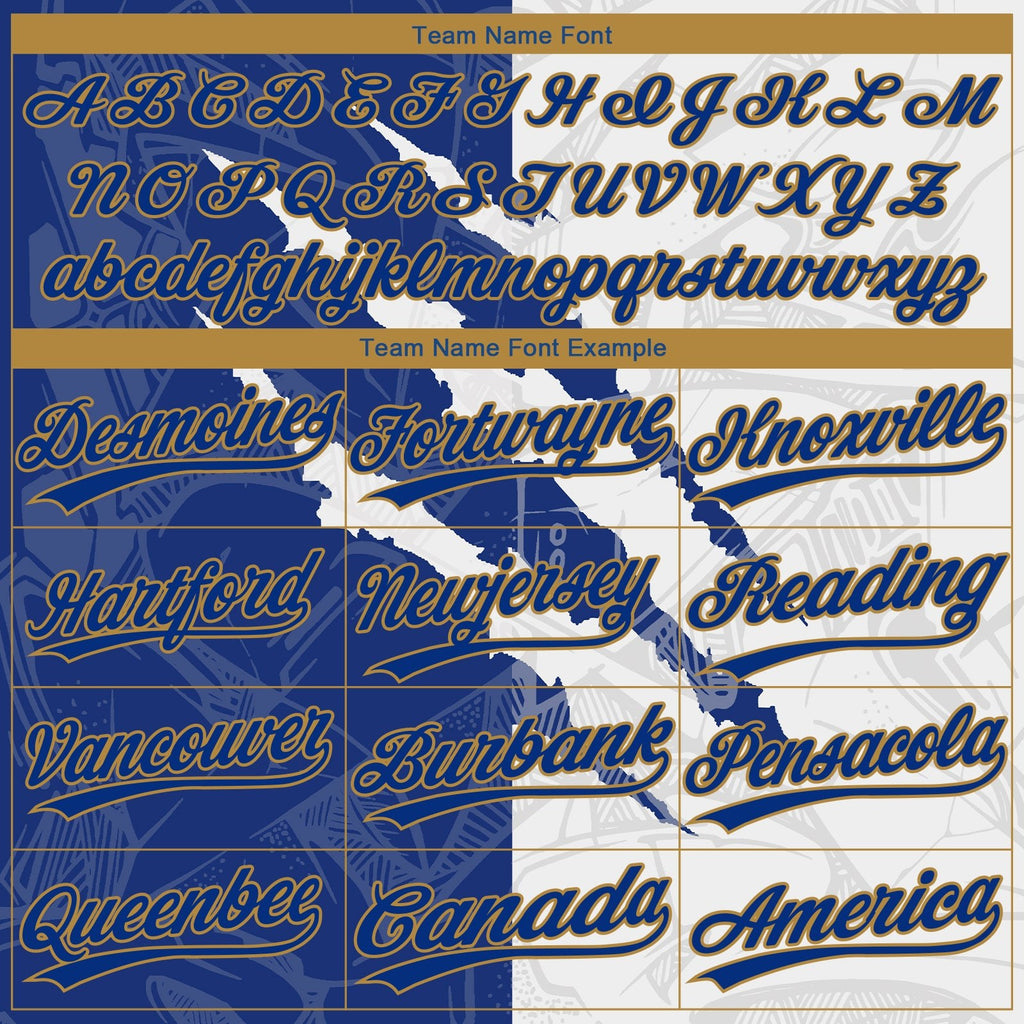 Custom Graffiti Pattern Royal-Old Gold 3D Two-Button Unisex Softball Jersey photo 4