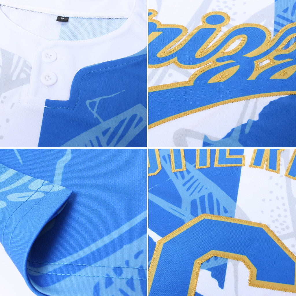 Custom Graffiti Pattern Royal-Old Gold 3D Two-Button Unisex Softball Jersey photo 6