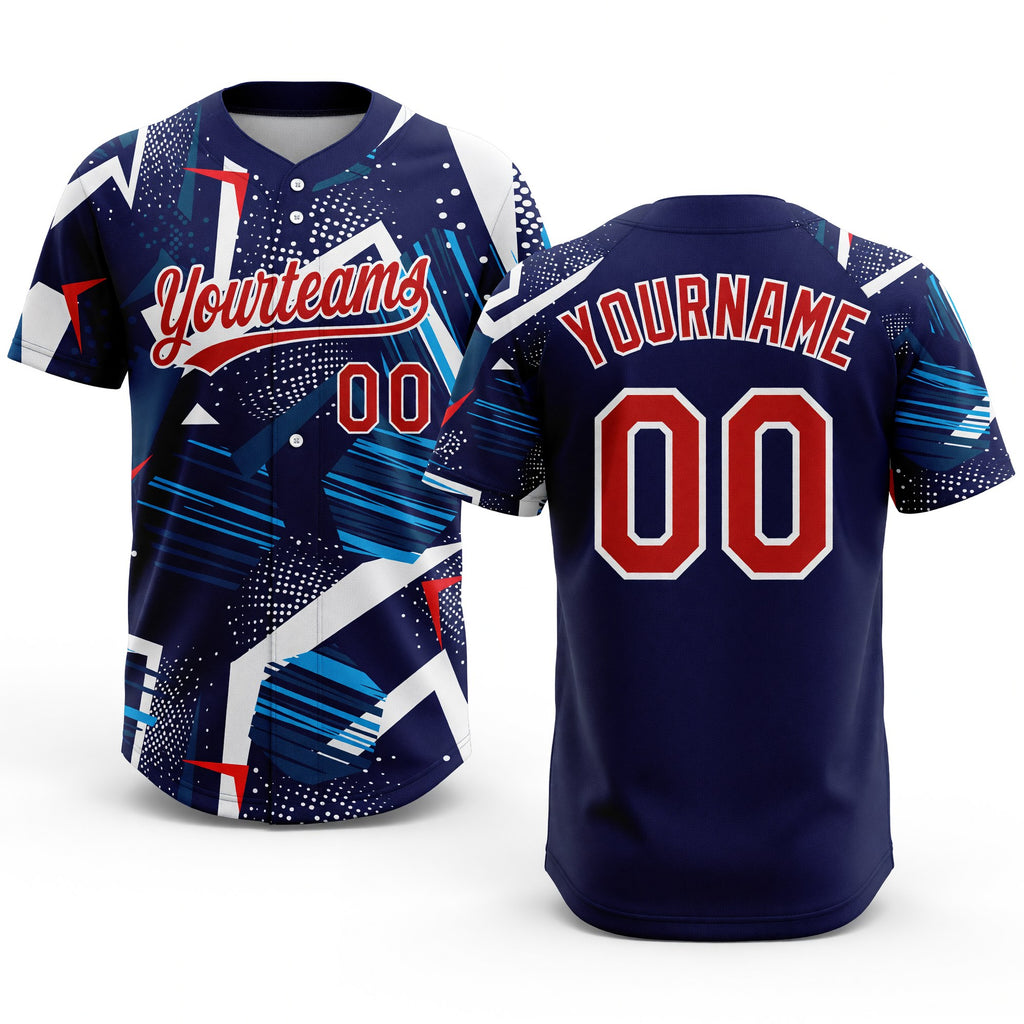 Custom Navy Red-White 3D Pattern Two-Button Unisex Softball Jersey