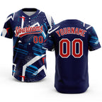 Custom Navy Red-White 3D Pattern Two-Button Unisex Softball Jersey