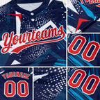 Custom Navy Red-White 3D Pattern Two-Button Unisex Softball Jersey detail