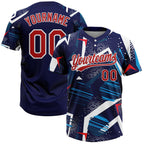 Custom Navy Red-White 3D Pattern Two-Button Unisex Softball Jersey photo 1