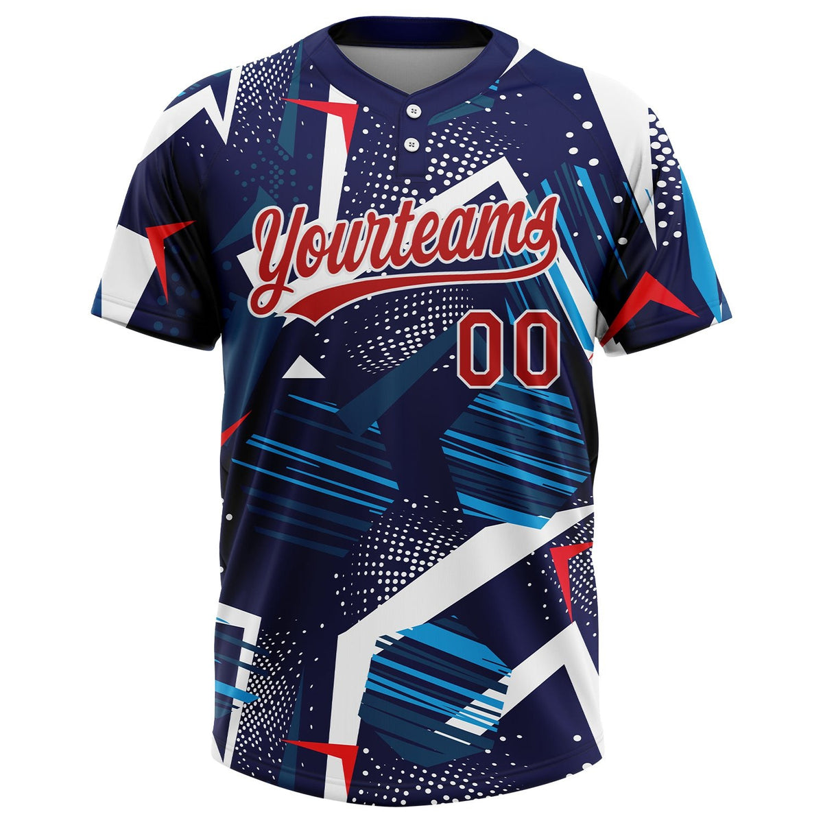 Custom Navy Red-White 3D Pattern Two-Button Unisex Softball Jersey photo 2