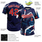Custom Navy Red-White 3D Pattern Two-Button Unisex Softball Jersey photo 3