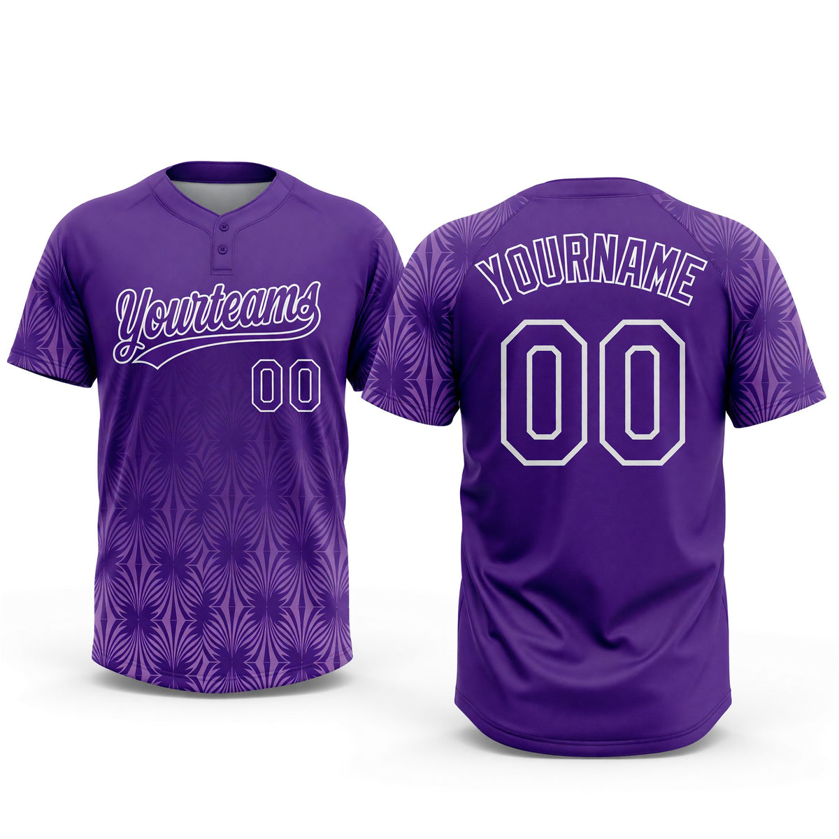 Custom Purple Purple-White 3D Pattern Two-Button Unisex Softball Jersey