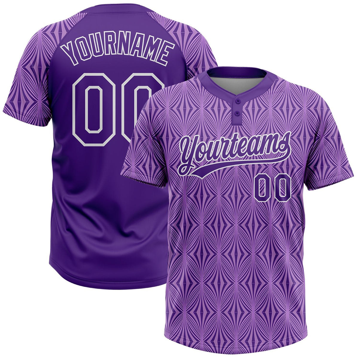 Custom Purple Purple-White 3D Pattern Two-Button Unisex Softball Jersey photo 1