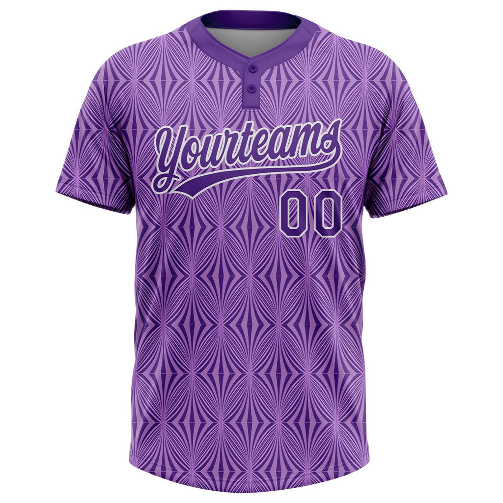 Custom Purple Purple-White 3D Pattern Two-Button Unisex Softball Jersey photo 2