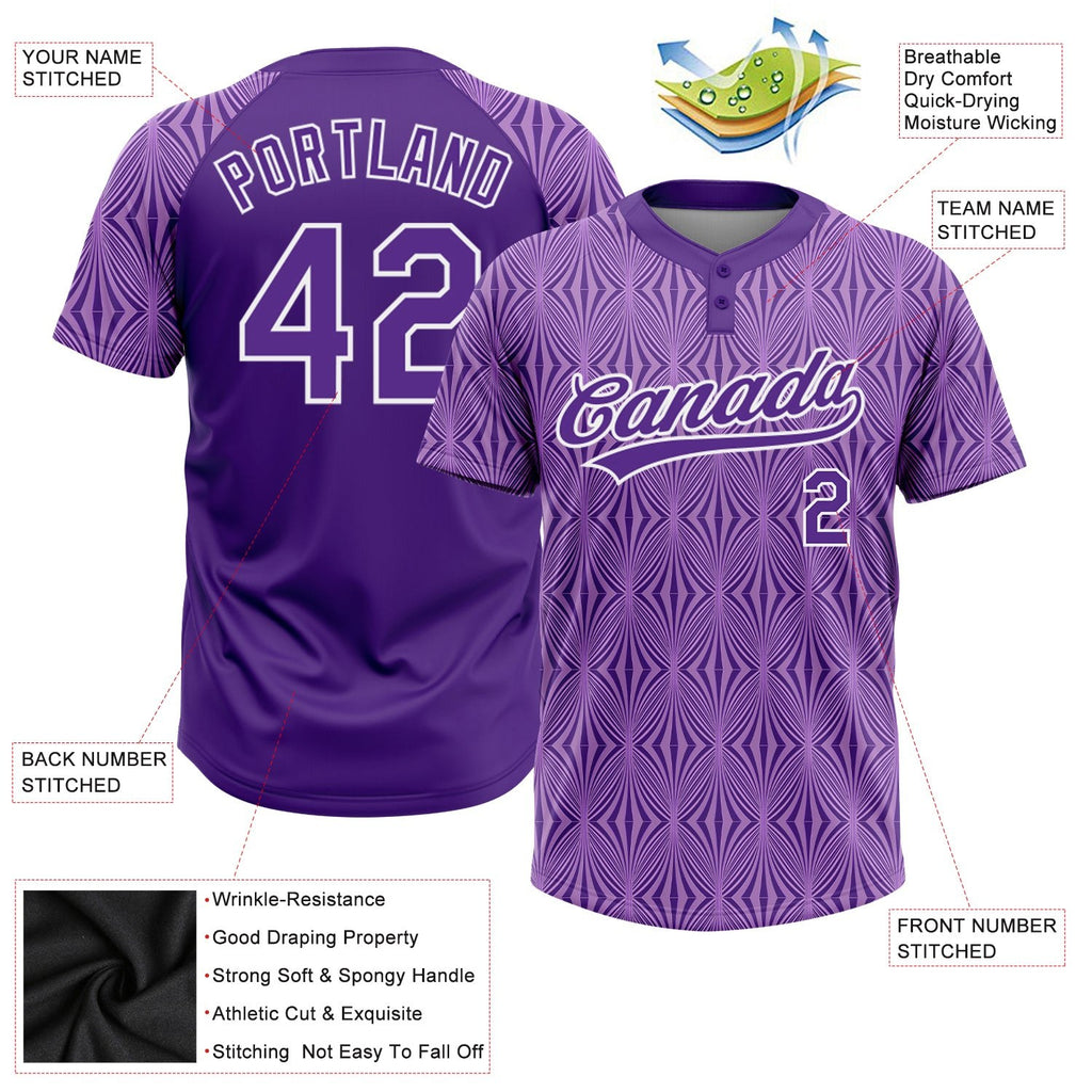 Custom Purple Purple-White 3D Pattern Two-Button Unisex Softball Jersey photo 3