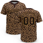 Custom Brown Brown-Old Gold 3D Pattern Leopard Two-Button Unisex Softball Jersey