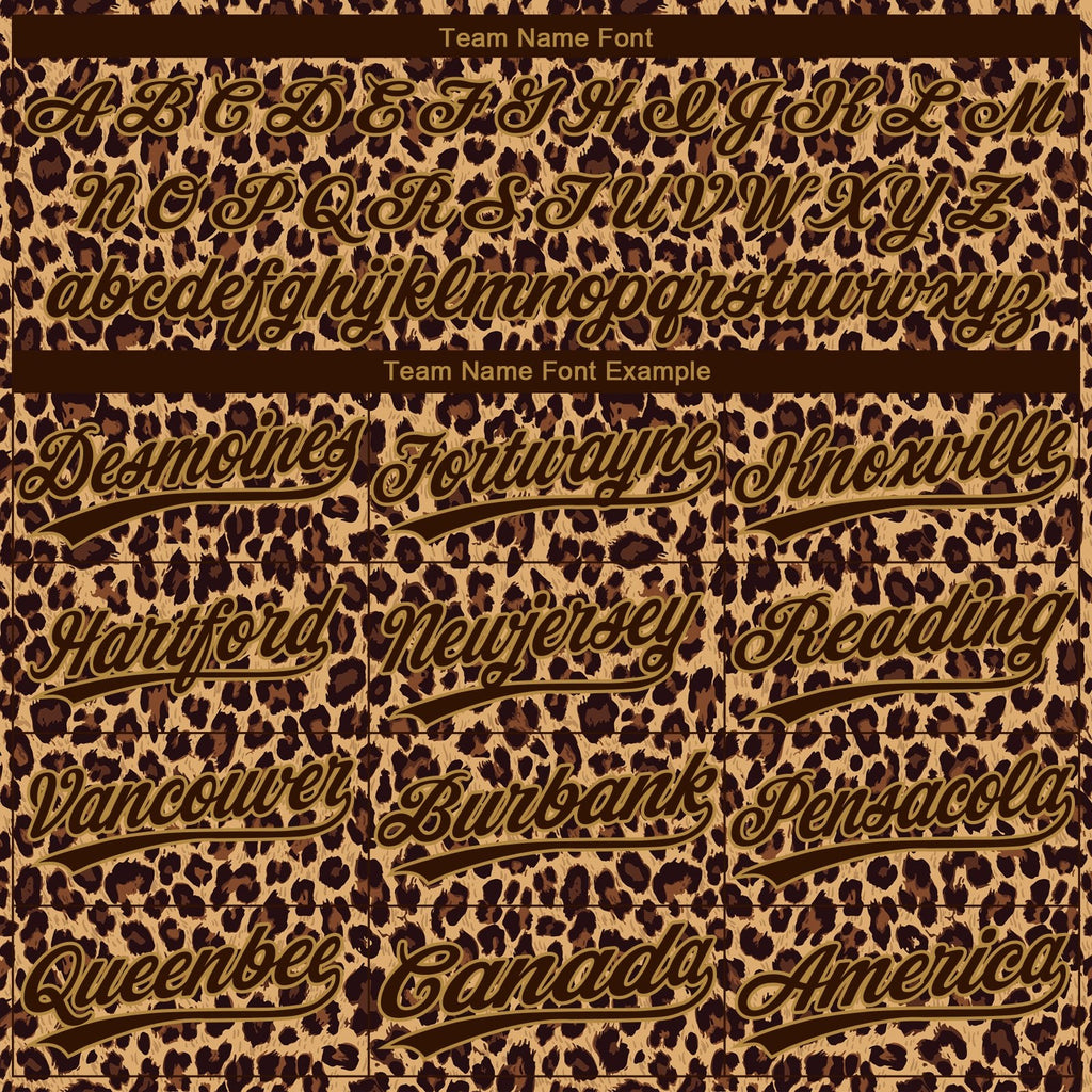 Custom Brown Brown-Old Gold 3D Pattern Leopard Two-Button Unisex Softball Jersey photo 4