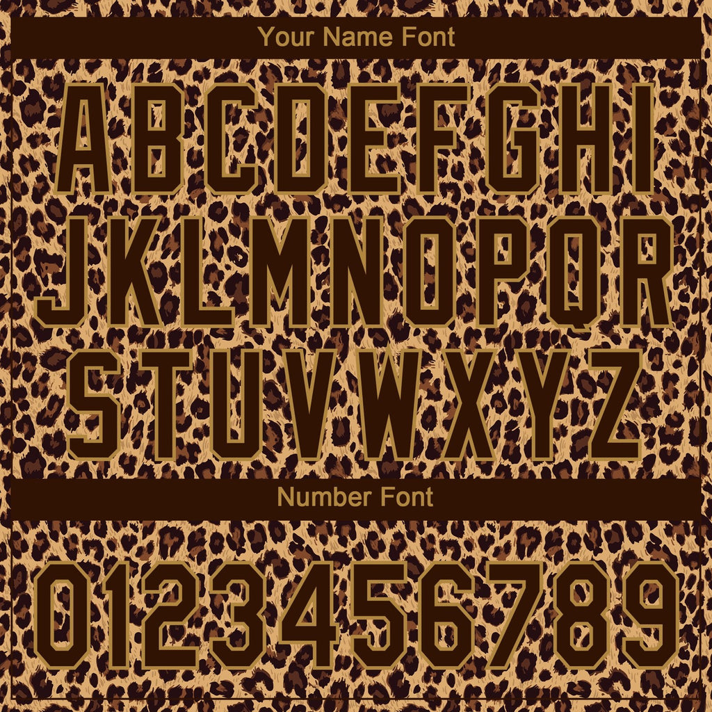 Custom Brown Brown-Old Gold 3D Pattern Leopard Two-Button Unisex Softball Jersey photo 5