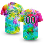 Custom Tie Dye Kelly Green-White 3D Rainbow Two-Button Unisex Softball Jersey