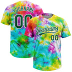 Custom Tie Dye Kelly Green-White 3D Rainbow Two-Button Unisex Softball Jersey photo 1