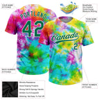 Custom Tie Dye Kelly Green-White 3D Rainbow Two-Button Unisex Softball Jersey photo 3