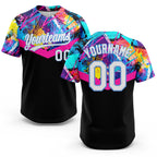 Custom Black White-Light Blue 3D Pattern Two-Button Unisex Softball Jersey
