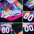 Custom Black White-Light Blue 3D Pattern Two-Button Unisex Softball Jersey detail