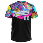 Custom Black White-Light Blue 3D Pattern Two-Button Unisex Softball Jersey photo 2