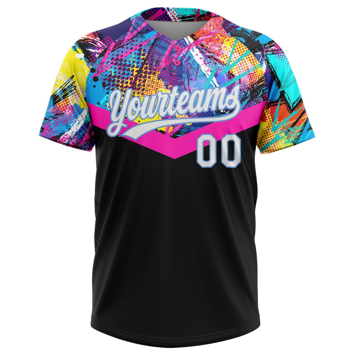 Custom Black White-Light Blue 3D Pattern Two-Button Unisex Softball Jersey photo 2