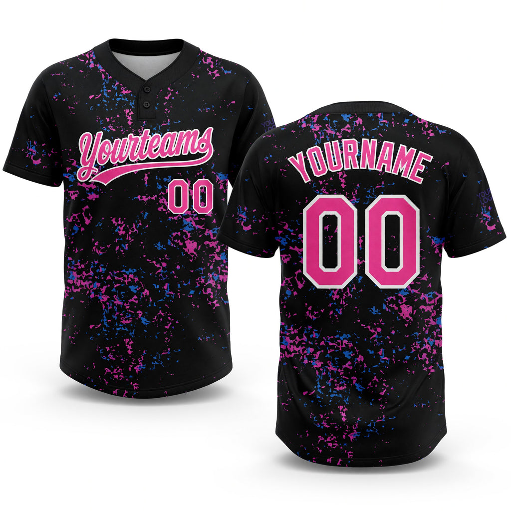 Custom Black Pink-White 3D Pattern Two-Button Unisex Softball Jersey