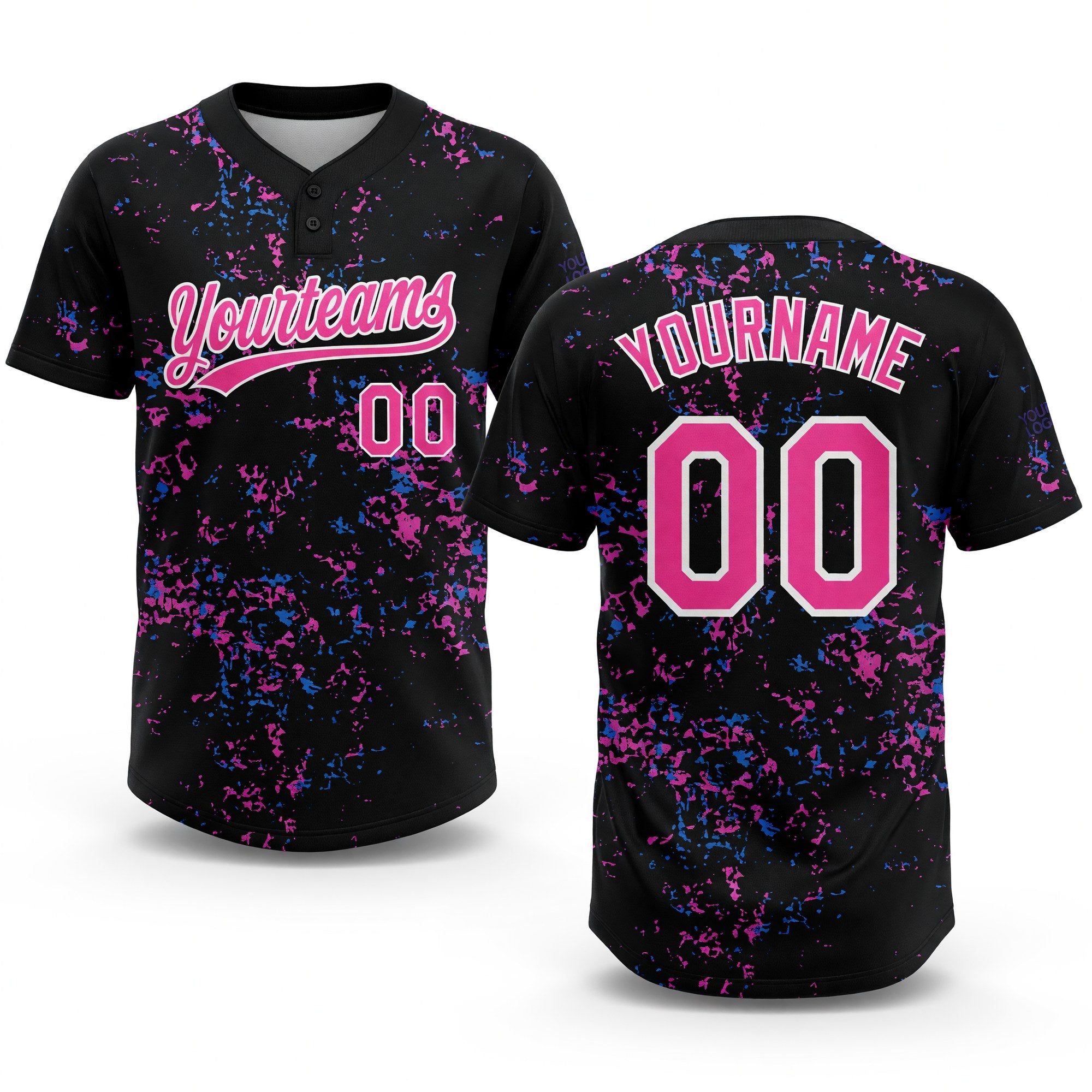 Custom Black Pink-White 3D Pattern Two-Button Unisex Softball Jersey