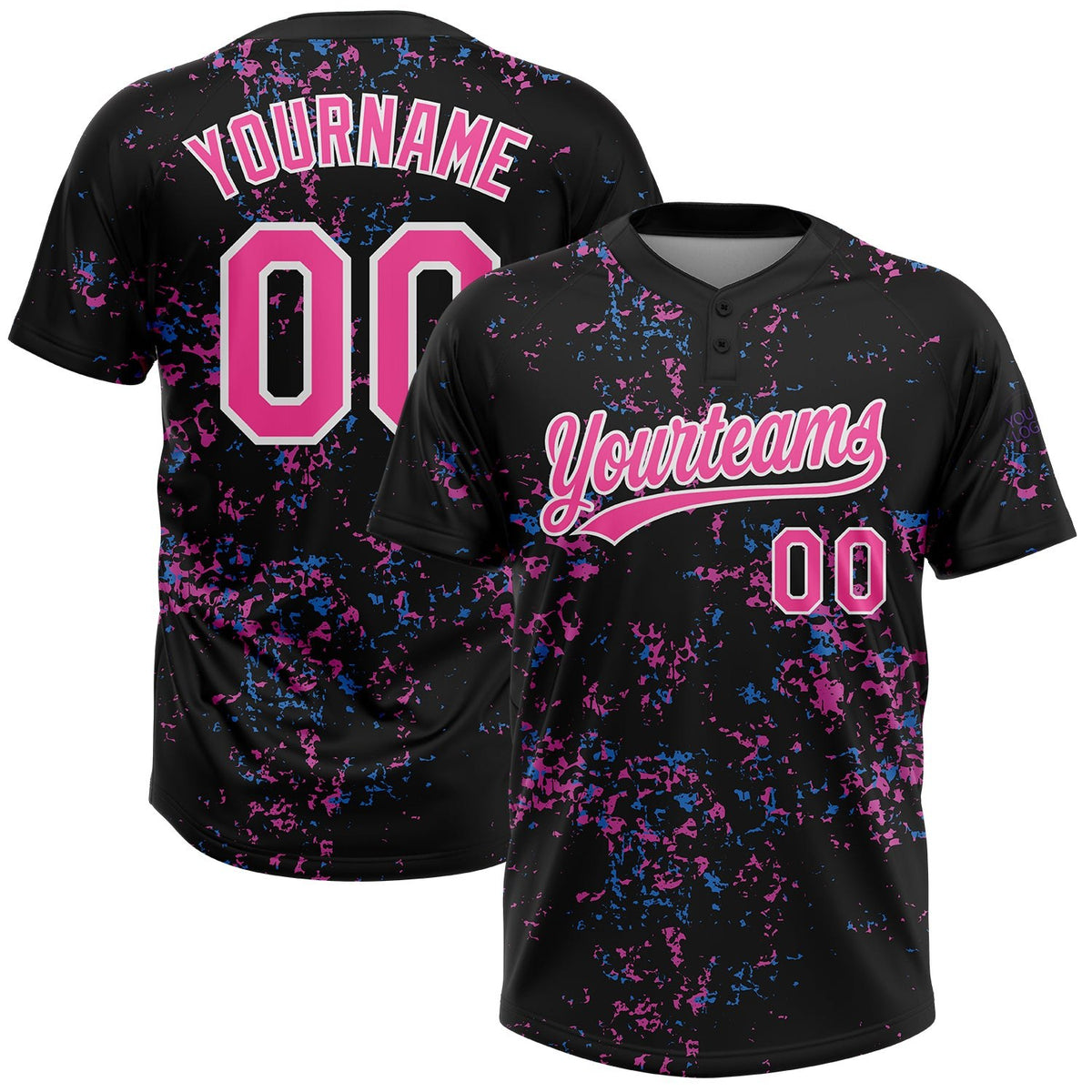 Custom Black Pink-White 3D Pattern Two-Button Unisex Softball Jersey photo 1