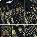 Custom Camo Black-Old Gold 3D American Flag Salute To Service Two-Button Unisex Softball Jersey detail
