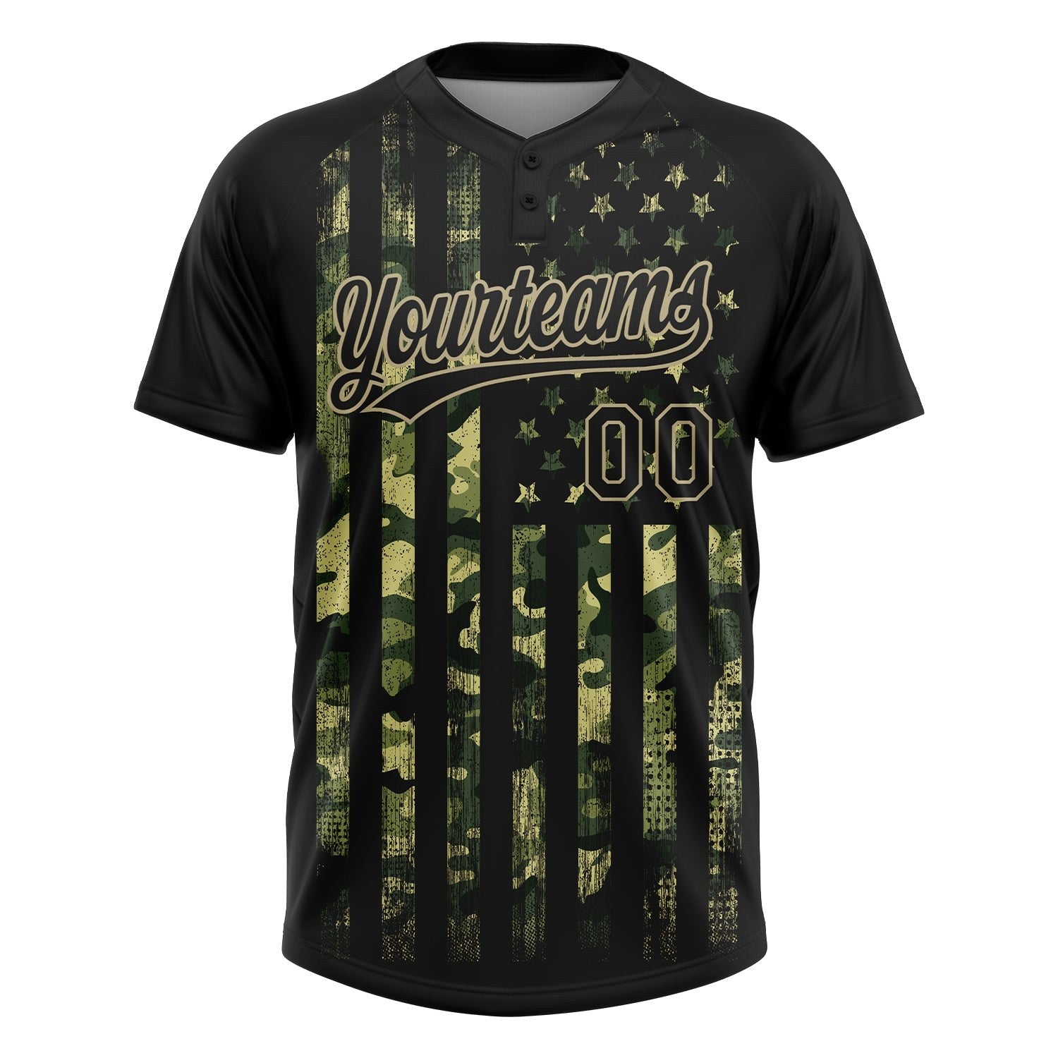 Custom Camo Black-Old Gold 3D American Flag Salute To Service Two-Button Unisex Softball Jersey photo 2