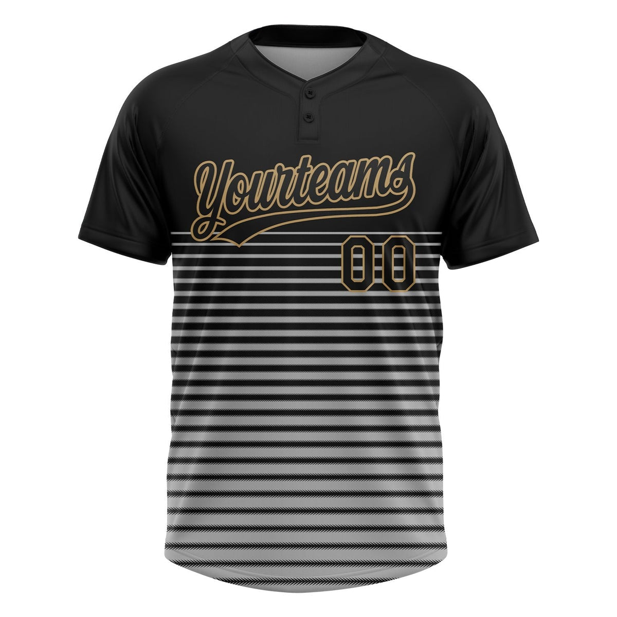 Custom Black Black-Old Gold 3D Pattern Two-Button Unisex Softball Jersey photo 2
