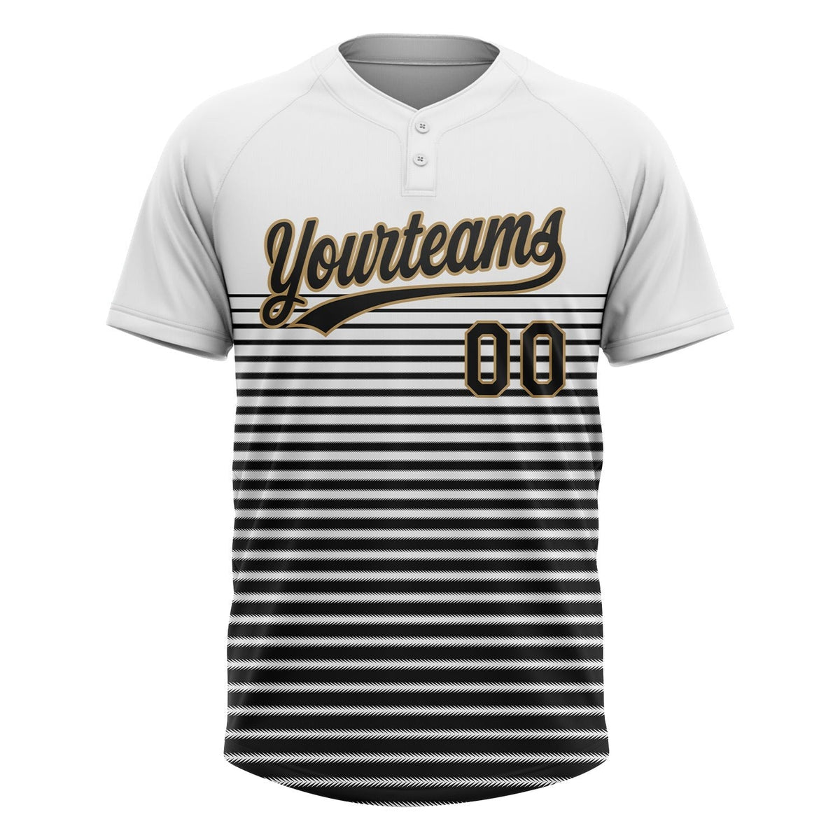 Custom White Black-Old Gold 3D Pattern Two-Button Unisex Softball Jersey photo 2