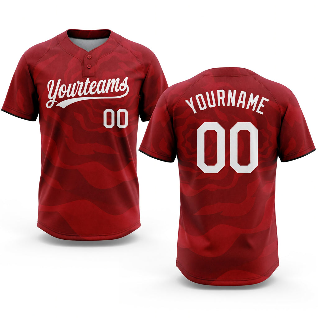 Custom Red White 3D Pattern Two-Button Unisex Softball Jersey