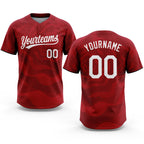 Custom Red White 3D Pattern Two-Button Unisex Softball Jersey
