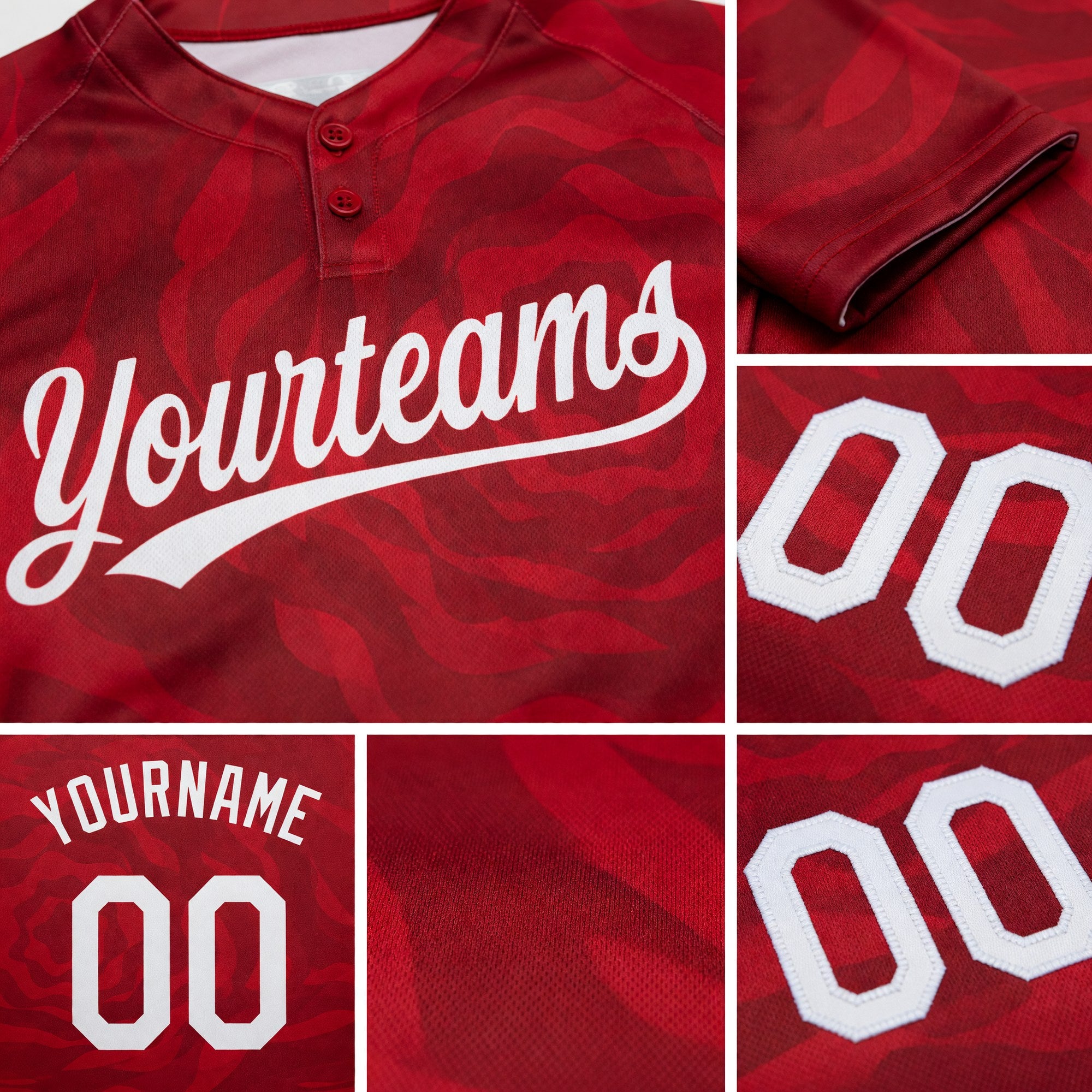 Custom Red White 3D Pattern Two-Button Unisex Softball Jersey detail