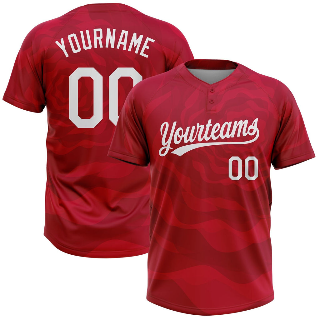 Custom Red White 3D Pattern Two-Button Unisex Softball Jersey photo 1