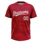 Custom Red White 3D Pattern Two-Button Unisex Softball Jersey photo 2