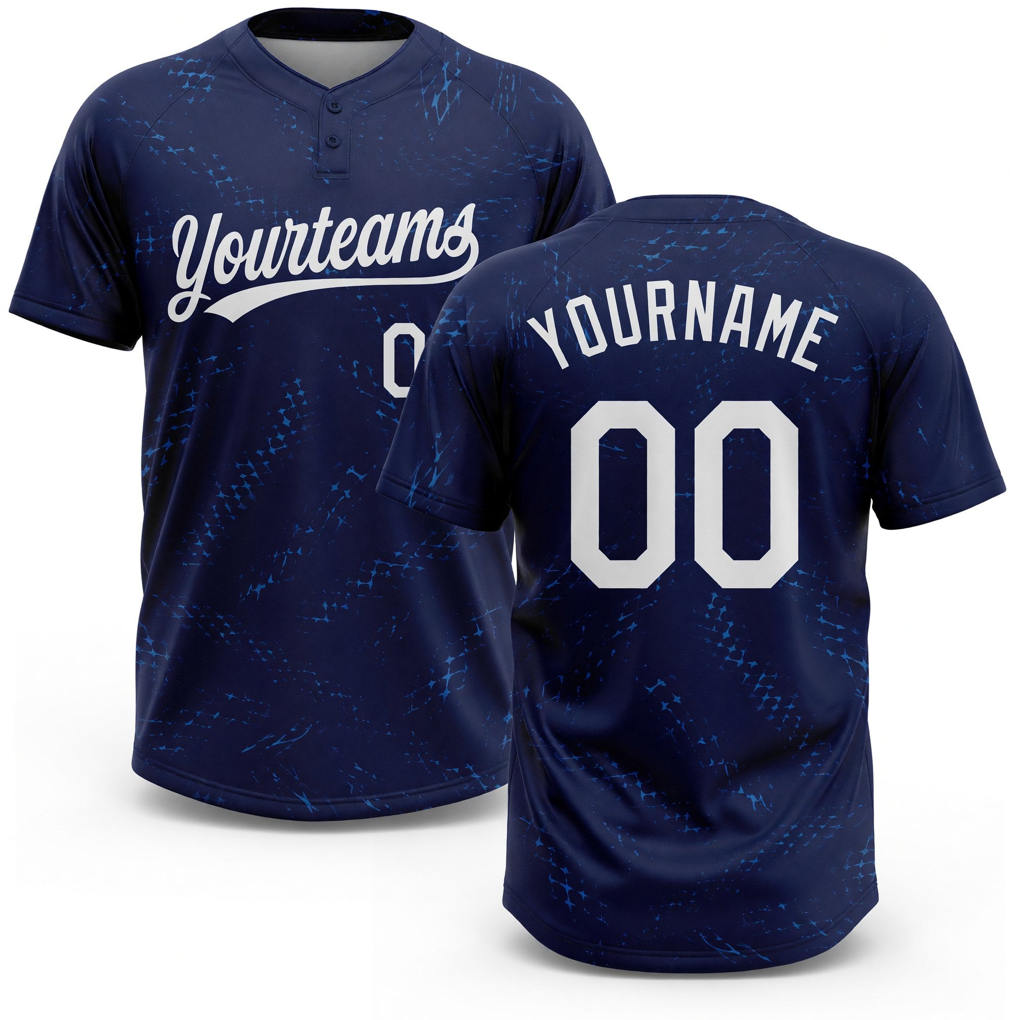 Custom Navy White 3D Pattern Two-Button Unisex Softball Jersey