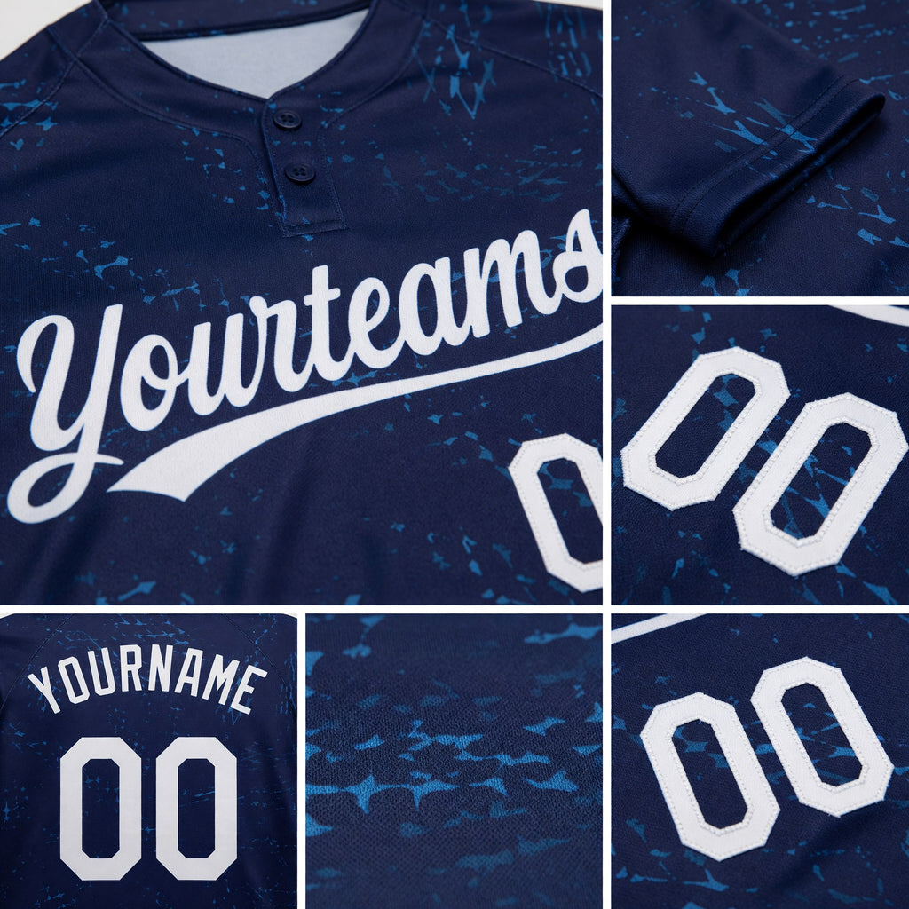 Custom Navy White 3D Pattern Two-Button Unisex Softball Jersey detail