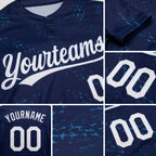 Custom Navy White 3D Pattern Two-Button Unisex Softball Jersey detail