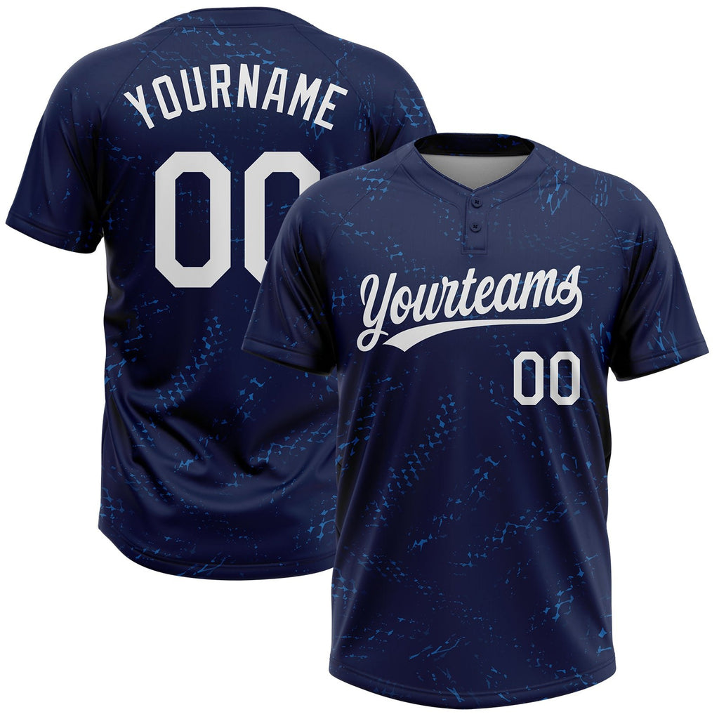 Custom Navy White 3D Pattern Two-Button Unisex Softball Jersey photo 1