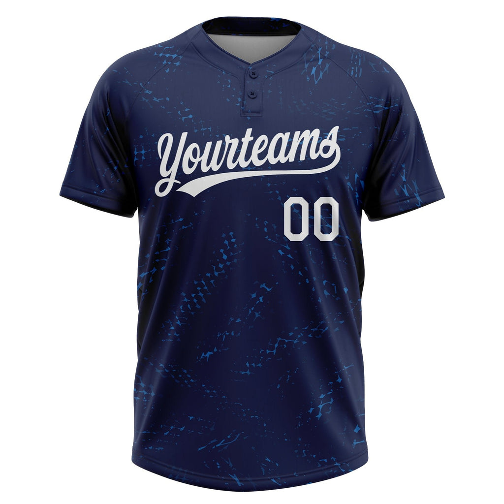 Custom Navy White 3D Pattern Two-Button Unisex Softball Jersey photo 2