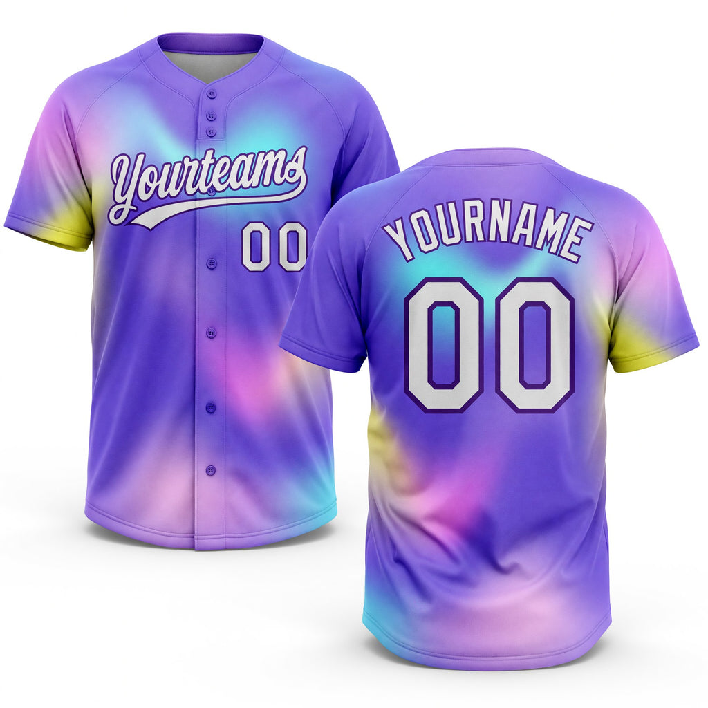 Custom Purple White-Pink 3D Pattern Two-Button Unisex Softball Jersey