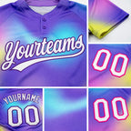 Custom Purple White-Pink 3D Pattern Two-Button Unisex Softball Jersey detail
